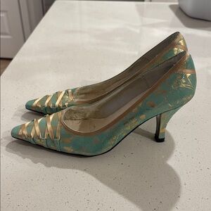 Vintage Green and Gold Pointed-Toe Women's princess heels
